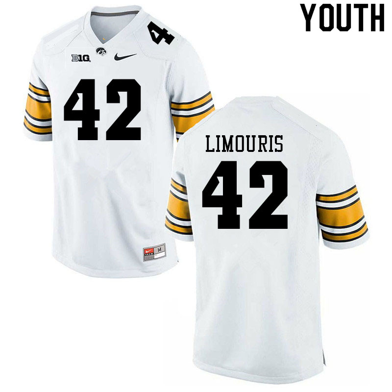 Youth #42 Denin Limouris Iowa Hawkeyes College Football Jerseys Sale-White - Click Image to Close